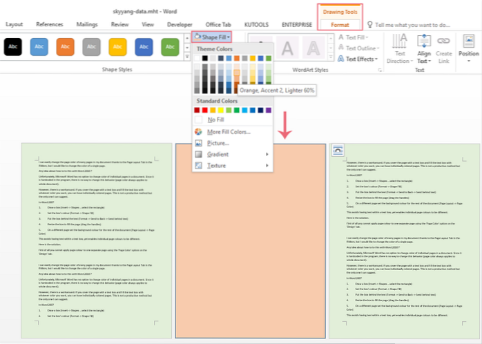 how to change page color in word