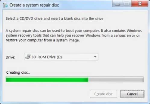 cómo crear un disco de reparación del sistema