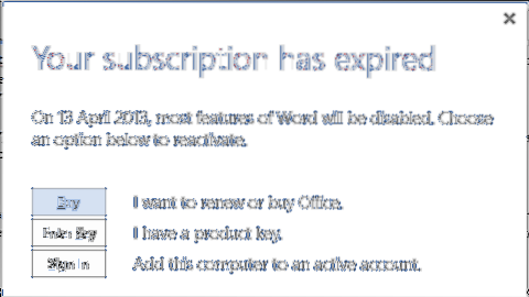 come estendere il periodo di prova di MS Office 2013