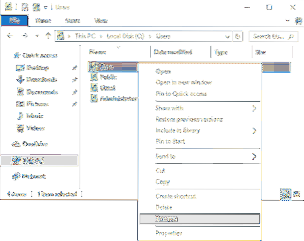 how to rename administrator folder in windows 10
