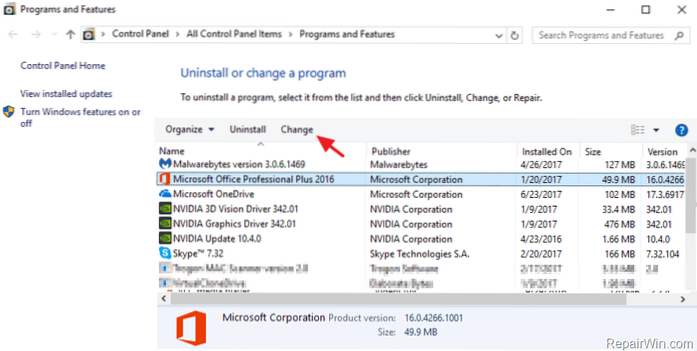 jak opravit Office 2013 v systému Windows 10