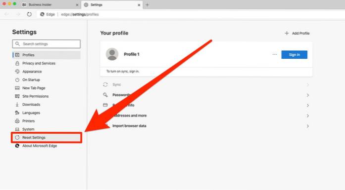 jak obnovit Microsoft Edge v systému Windows 10
