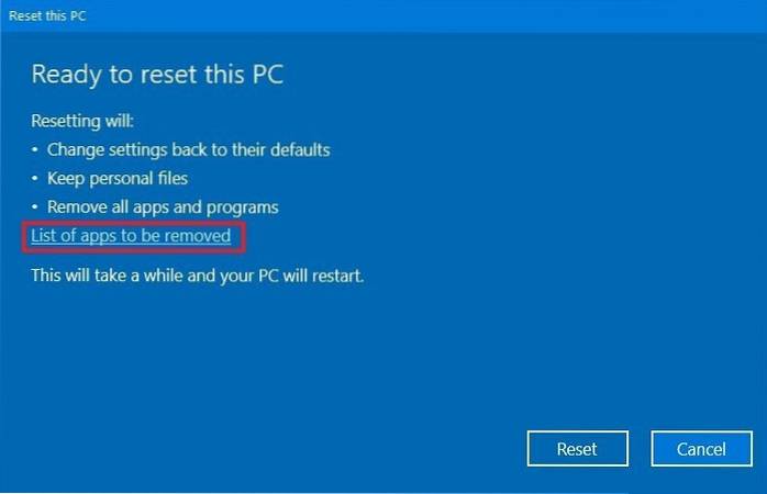 how to reset windows 10