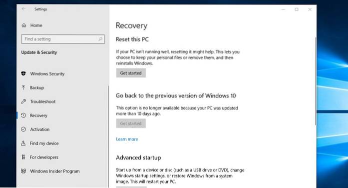 jak vrátit Windows 10 Update 1903 po 10 dnech zpět