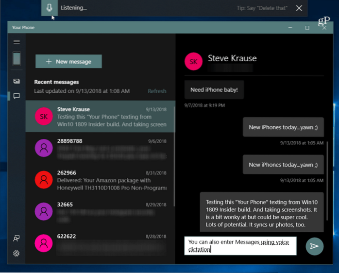 jak posílat textové zprávy z Windows 10 z