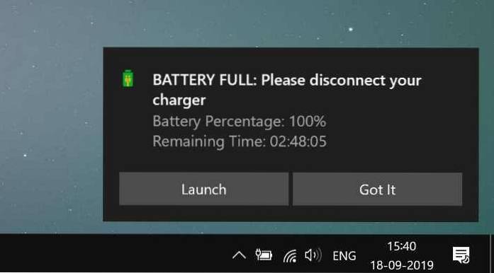 hvordan viser du batterivarsling i Windows 10