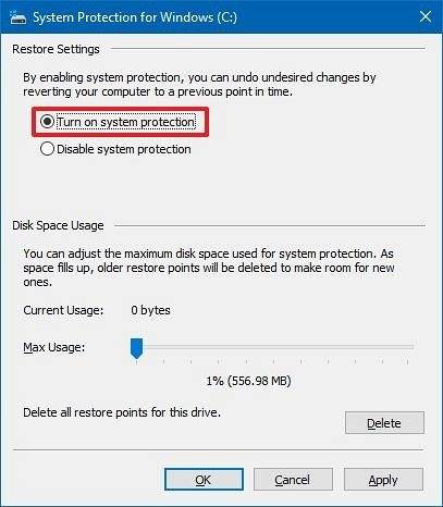 comment activer la restauration du système windows 10