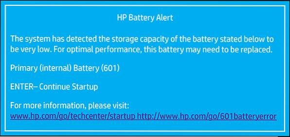hp varsel om lavt batterinivå