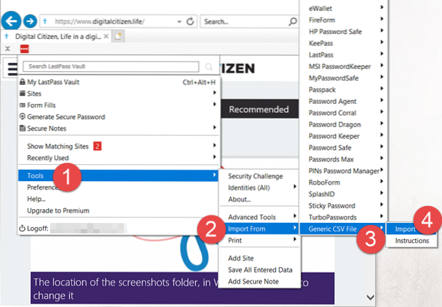 importer adgangskoder til internet explorer fra csv