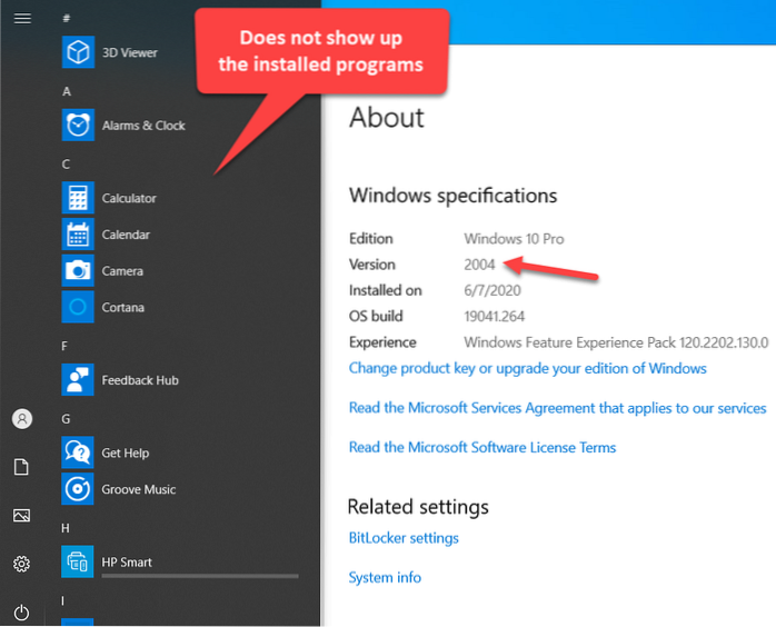 nainstalované programy, které se nezobrazují v nabídce Start Windows 7