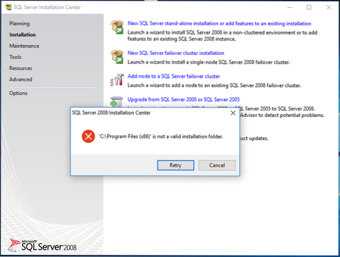 installing to the root of a drive is not allowed