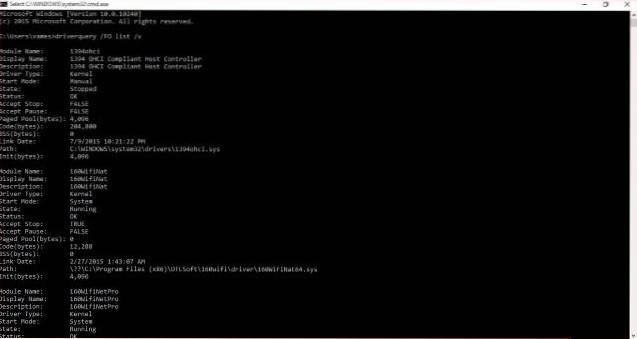 lista drivrutiner cmd