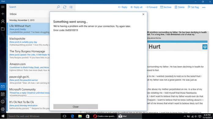 mail windows 10 not syncing