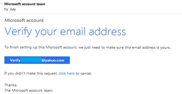 echipa contului Microsoft vă verifică adresa de e-mail