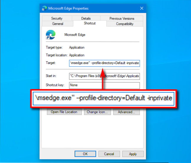 Microsoft Edge-Befehlszeile privat