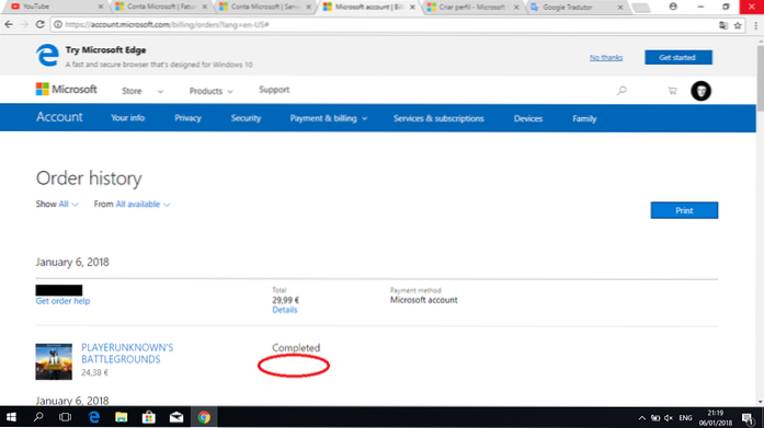 microsoft order history not showing