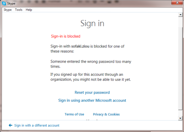 přihlášení do Microsoftu je blokováno