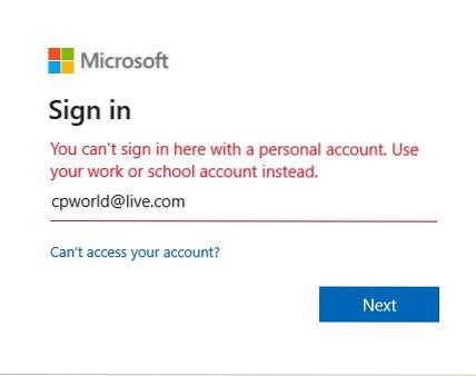 magazinul Microsoft nu se poate conecta cu un cont personal