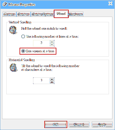 sulla rotellina del mouse sullo schermo