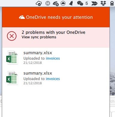 problemer med synkronisering af onedrive