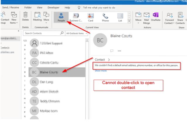 fotos de contato do outlook não estão aparecendo