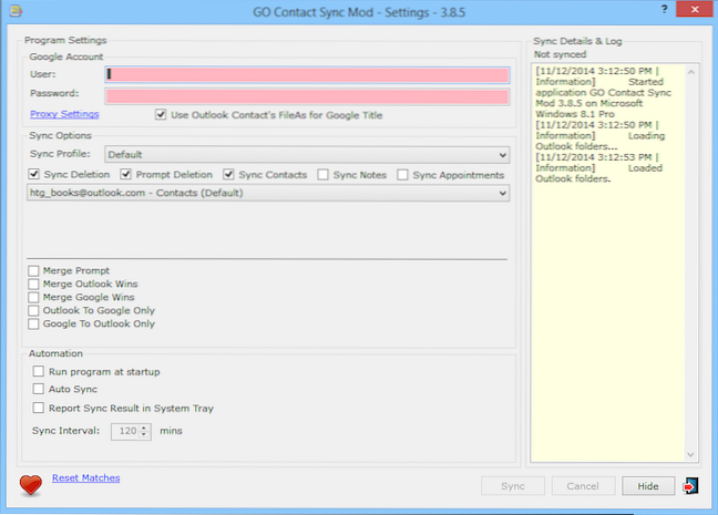 synchronizace kontaktů aplikace Outlook v Gmailu
