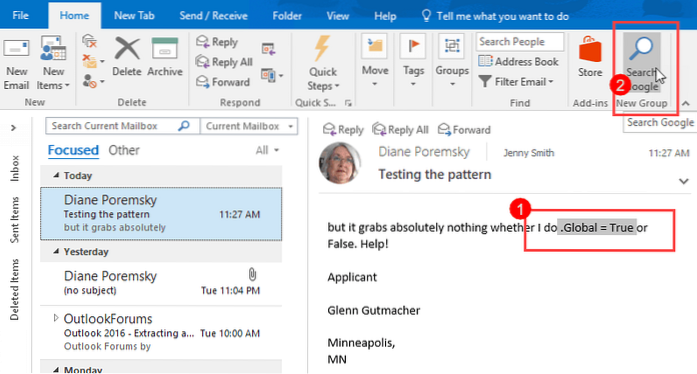 outlook smart lookup google