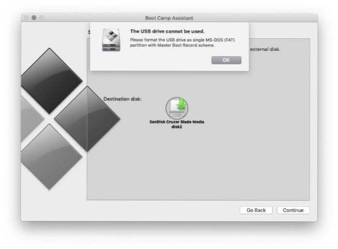 please format the usb drive as single ms-dos (fat) partition with master boot record scheme