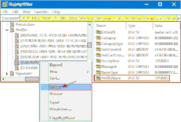 regedit netværksprofiler