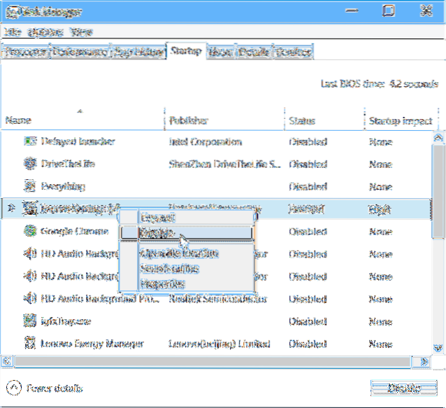 eliminar del inicio automático de Windows 10