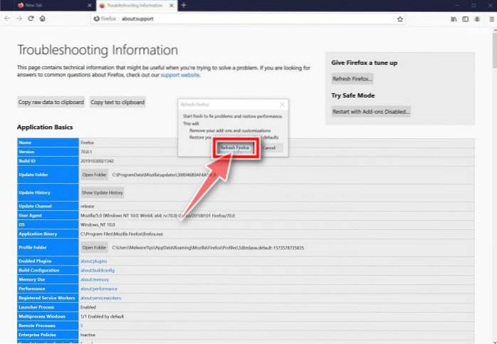 tilbakestill Firefox-innstillingene