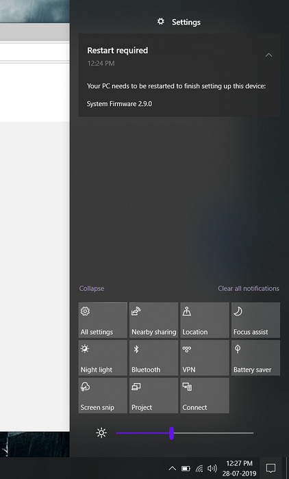 restart required notification windows 10