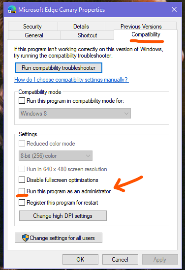 esegui edge come amministratore