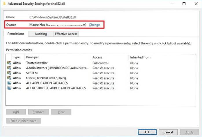 permisiuni de securitate windows 10