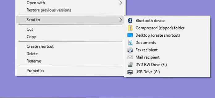 enviar para o registro do menu de contexto