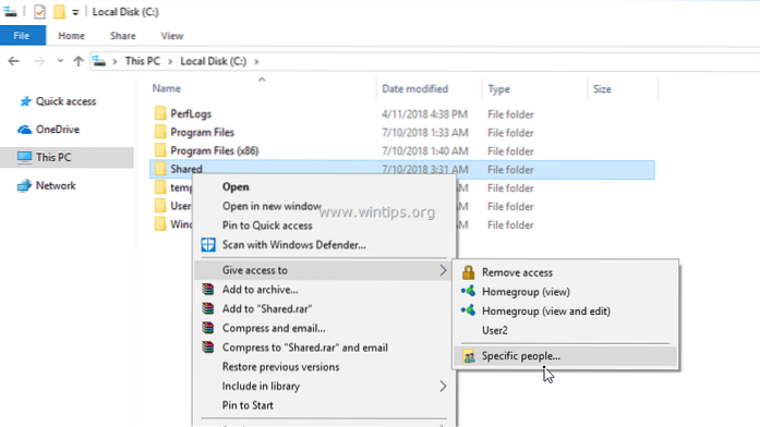 sdílená složka Windows 10