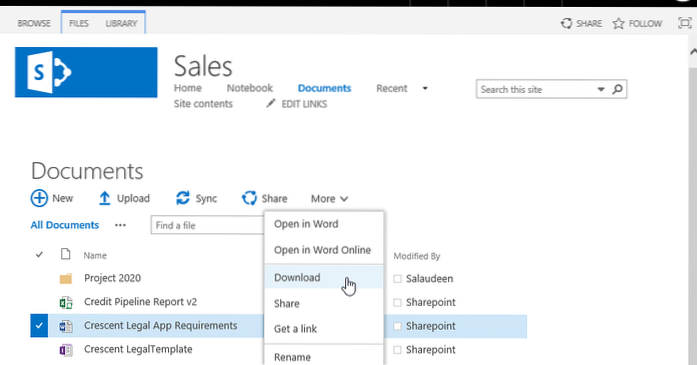 fichier de téléchargement sharepoint