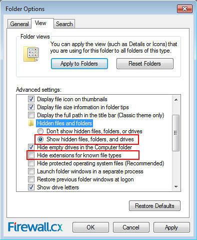 mostrar pastas ocultas do Windows 7