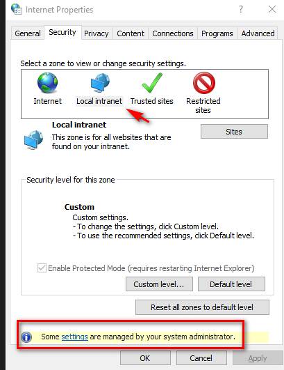 some settings are managed by your system administrator