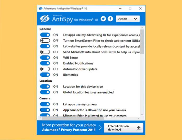 stopp windows 10 spionering