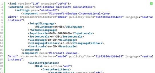 Ejemplo de xml de instalación desatendida de sysprep windows 10