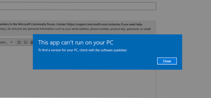 this app can't run on your pc to find apps for this pc open the windows store