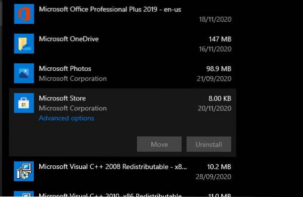 bouton de désinstallation du Microsoft Store grisé