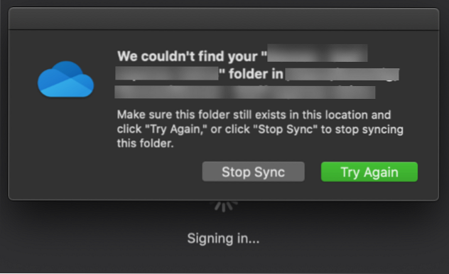 no pudimos encontrar la ubicación de su carpeta onedrive mac
