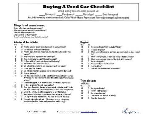 what to look for when buying a used car checklist