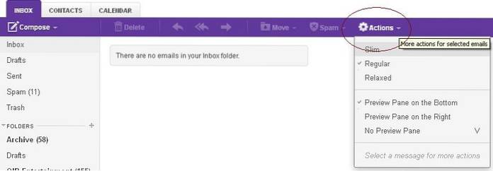 onde está o menu suspenso de opções no yahoo mail