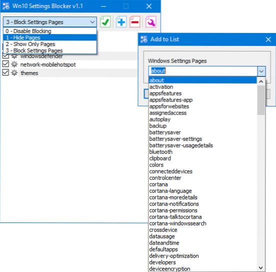 bloker ustawień win10