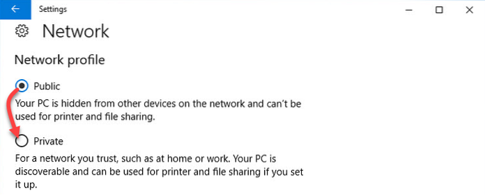 Windows 10 1909 změnit profil sítě