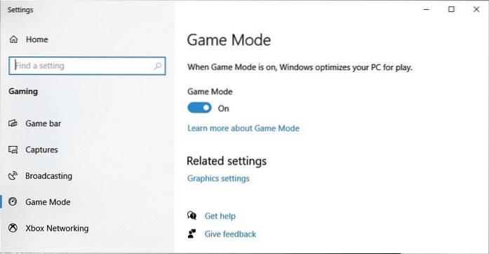 mode de jeu windows 10 2004