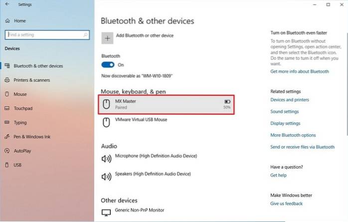 Stav baterie Bluetooth v systému Windows 10 se nezobrazuje